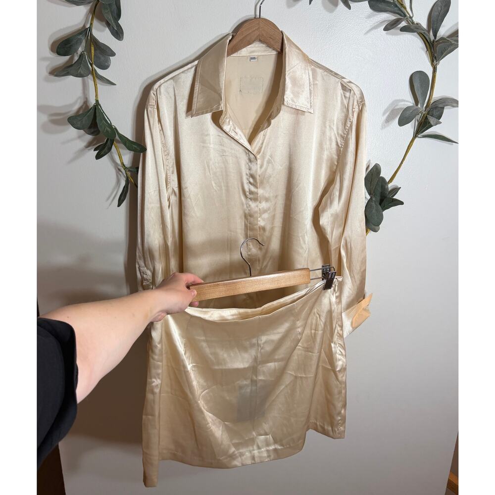 NWT Daily Drills Champagne Satin Skirt Set